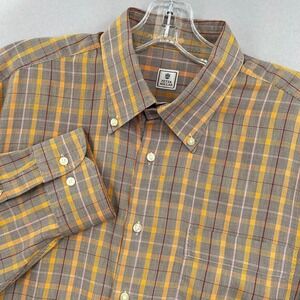 Peter Millar Shirt Mens Large Brown Orange Plaid Check Button Down Tartan